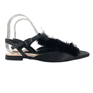 Zara Women's Size 37 Trafaluc Black Open Toe Satin Fringe Slingback Sandals